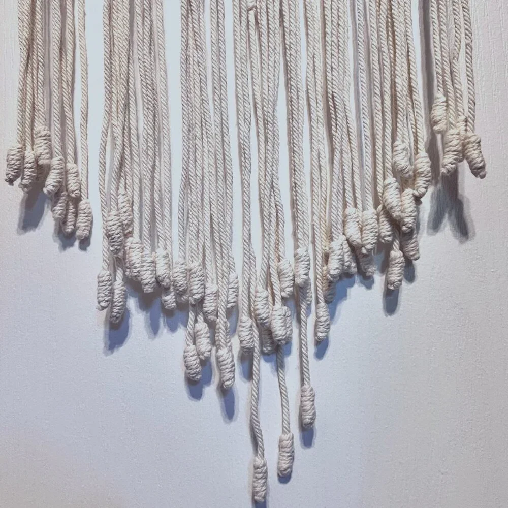 Macrame/Crocheted Wall Hanging-Ivory/Cream-Bohemian-Wood Dowel-Knots-Twist-Flow